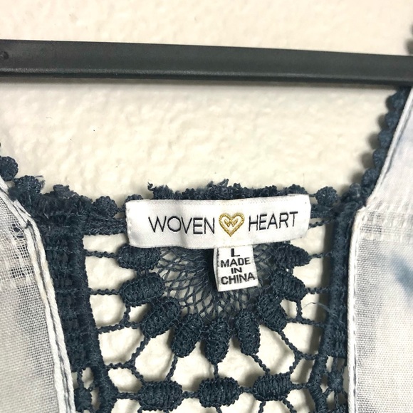 Woven Heart Boho Navy Crochet-Trim Open Kimono - Picture 2 of 6